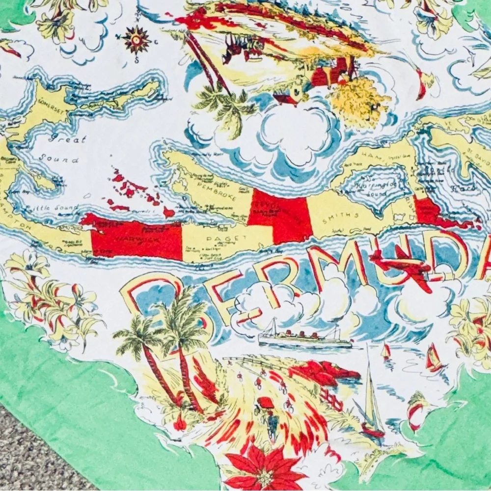 J.Crew lightweight scarf tropical map print green Bermuda coastal summer - Picture 2 of 4
